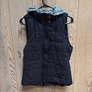 Black Quilted Vest with Gray Hood